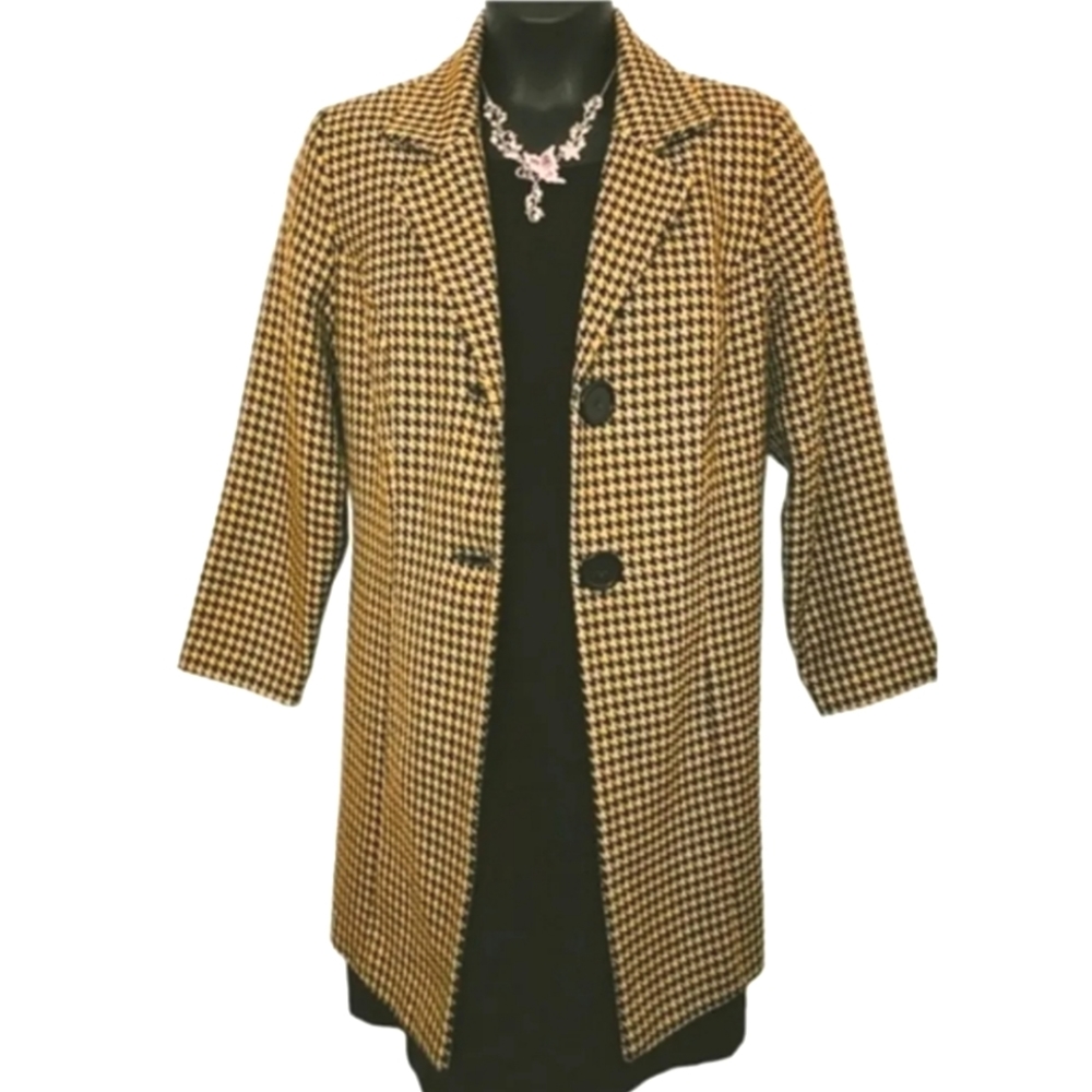 Jessica London Vintage Black n Gold Houndstooth Coat Dress Set Sz 18WP